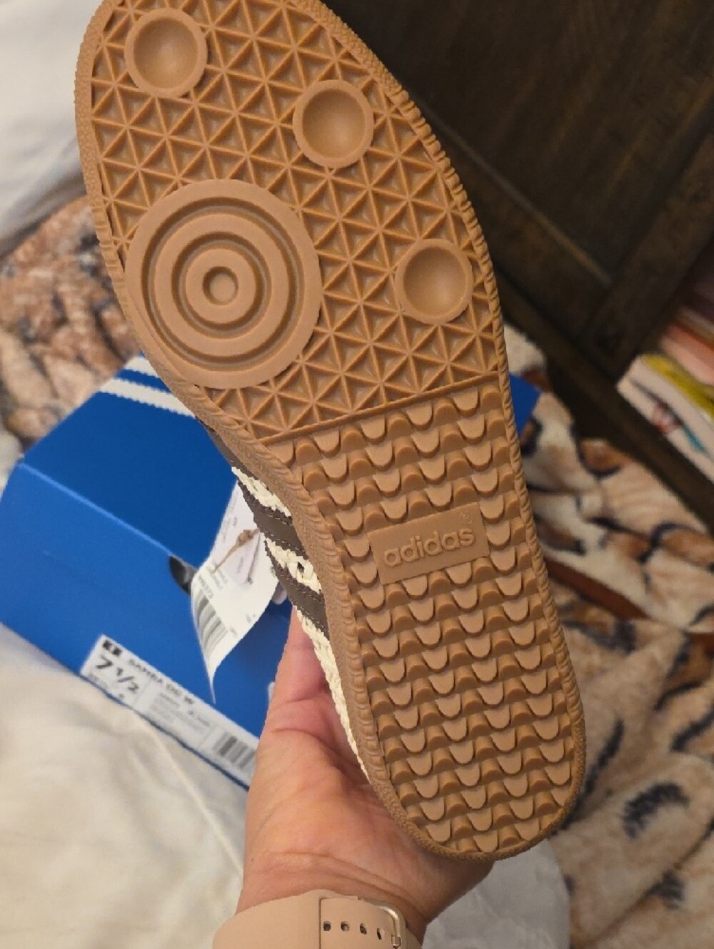adidas Women’s Woven Leather Sneaker - Brown & Cream - Picture 4 of 4